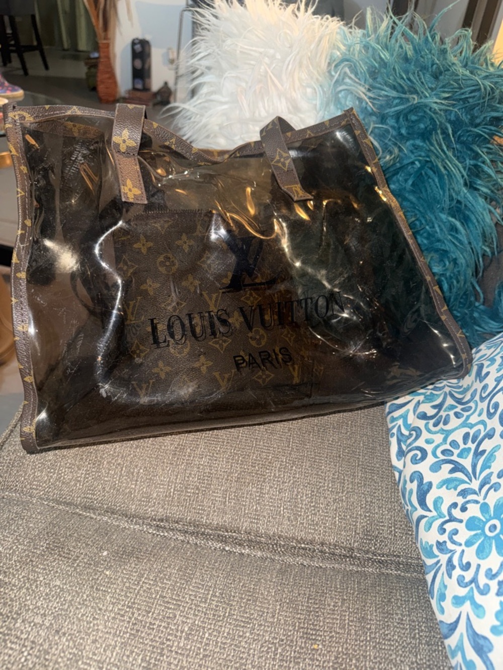 Brown Monogram Clear PVC Tote with Monogram Insert